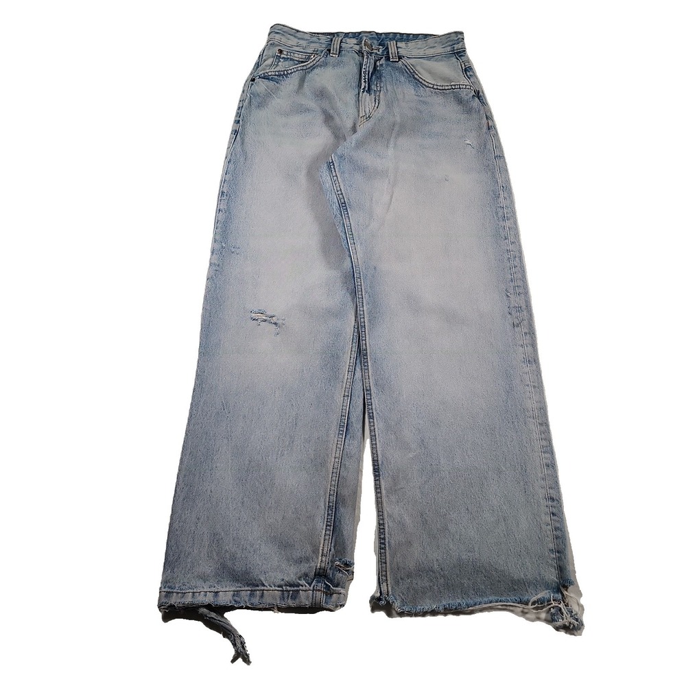 Zara Jeans Womens 31 Wide Leg High Rise Baggy Light Wash Thrashed Grunge Y2K